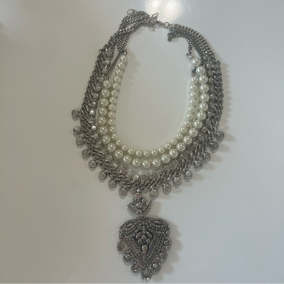 Belle Badgley Mischka Rhinestone and Faux Pearl Statement Necklace - Picture 9 of 11